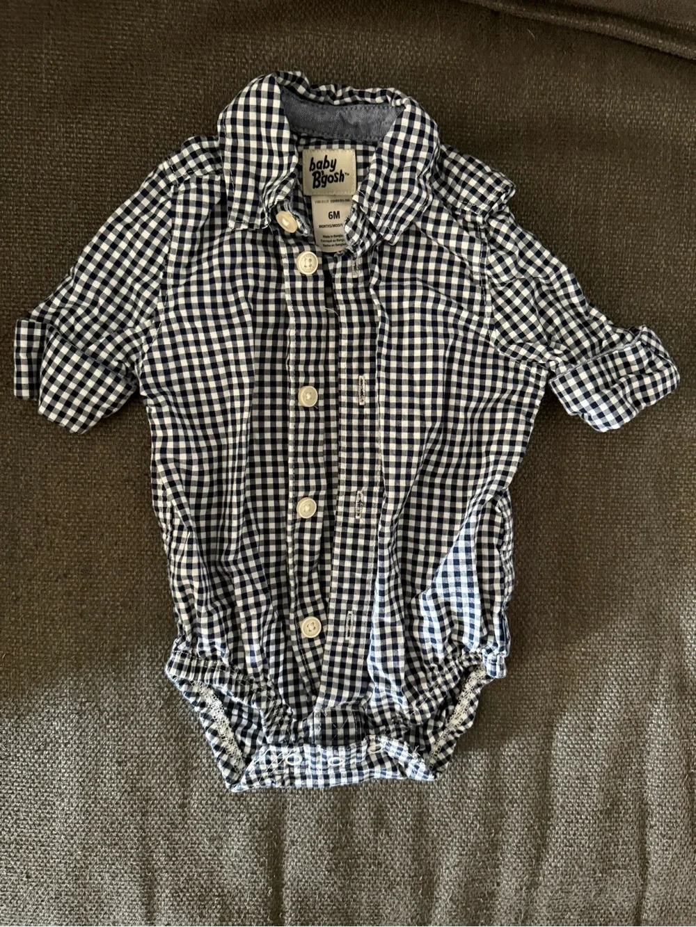 OshKosh B'gosh Navy Polo, Navy-White Striped Cardigan & Navy Gingham Romper Set